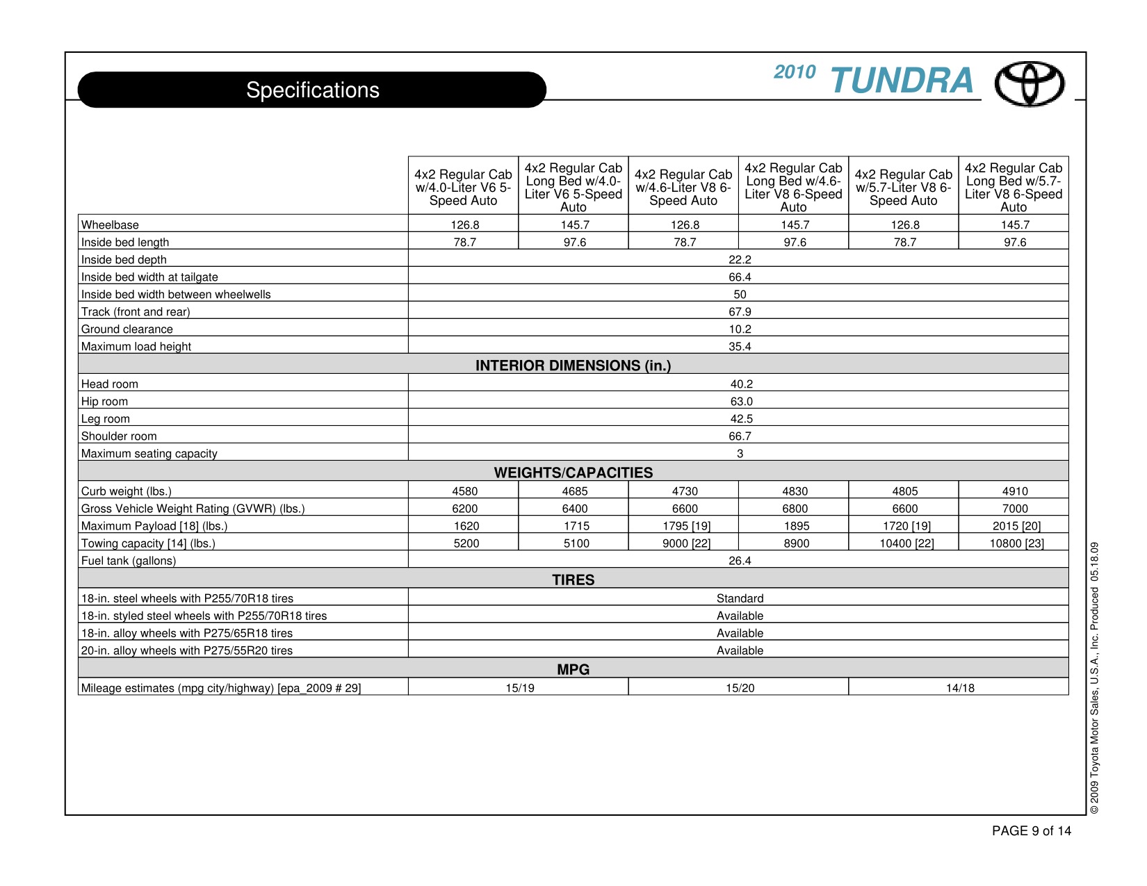 2010 Toyota Tundra RC 4x2 Brochure Page 9